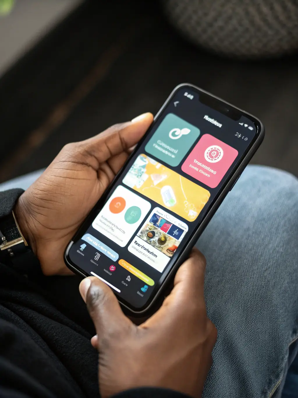 A mobile app interface on a smartphone, with clean and modern design elements, showcasing user interaction and functionality.